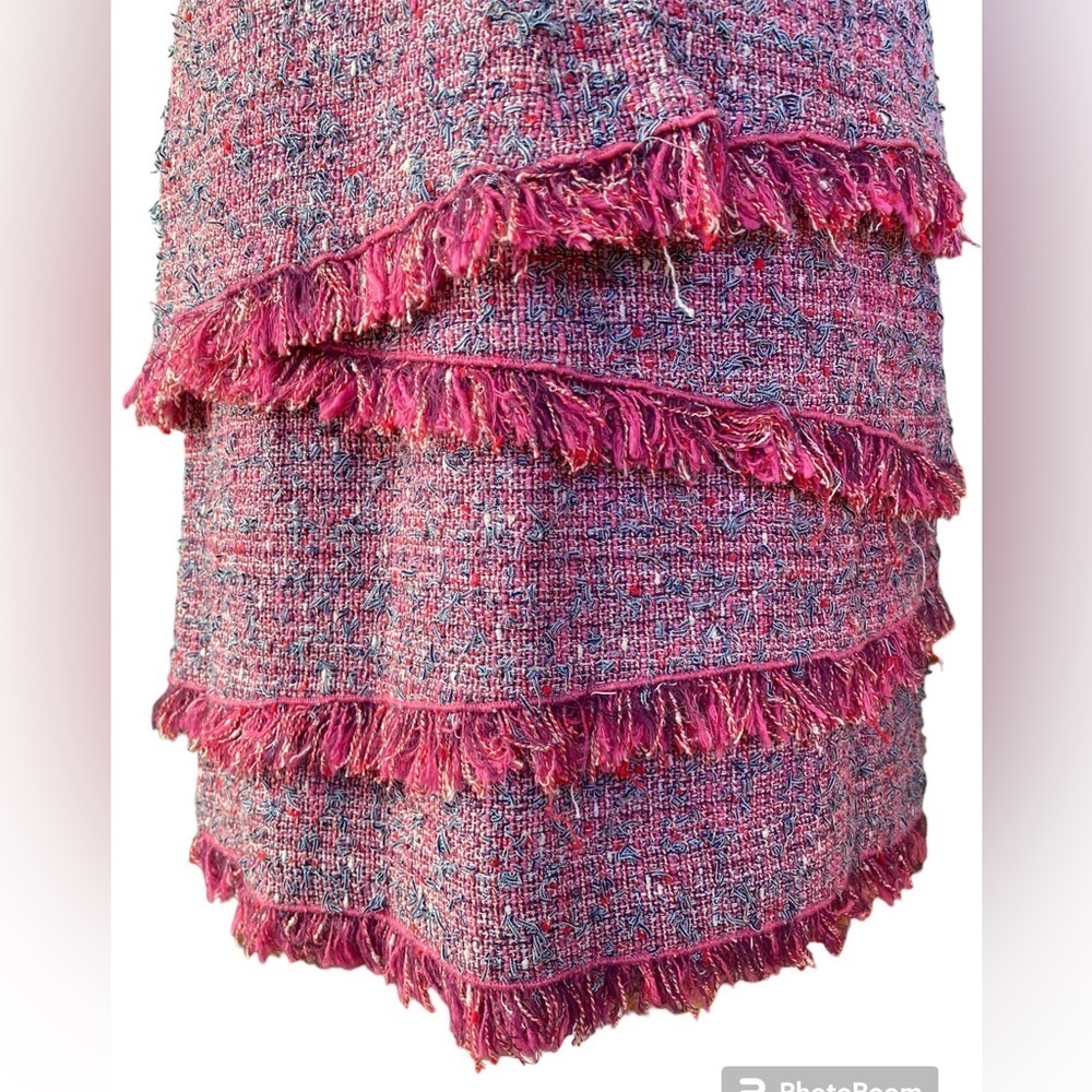 Worth NewYork Multicolored Pink Tweed Fully Lined Sheath Dress w/Fringe (Size 6) - Picture 5 of 11